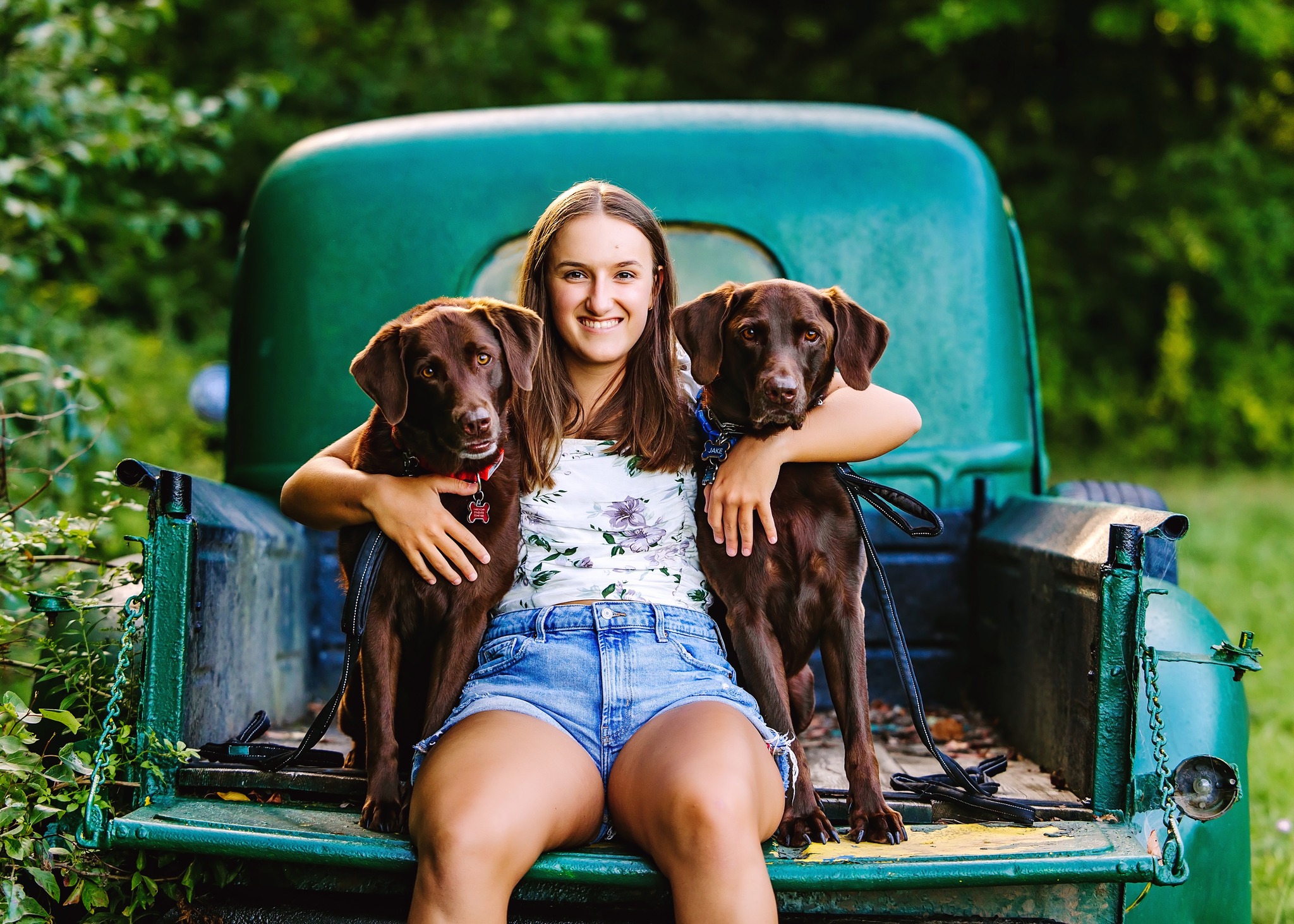 Senior girl and her two dogs